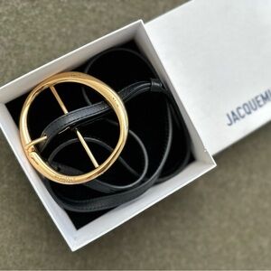 Jacquemus Gold Buckle Thin Black Belt